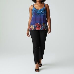 CAbi Artist Cami Floral Print Double Layer Tank Top Blue Multicolor 3434 XL